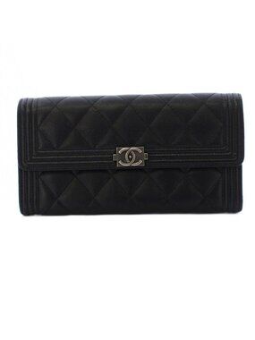 Chanel Caviar Leather Wallet CC Logo Black KH